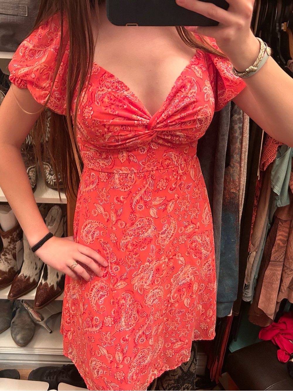 Sincerely Jules Coral Paisley Twist-Front Mini Dress - Picture 2 of 6
